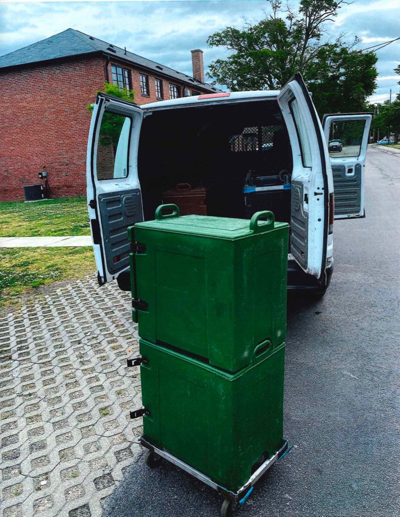 A van with the back doors open